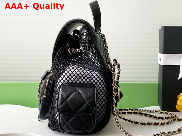 Chanel Backpack Mesh Shiny Lambskin and Gold Tone Metal Black AS5484 Replica