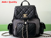 Chanel Backpack Mesh Shiny Lambskin and Gold Tone Metal Black AS5484 Replica