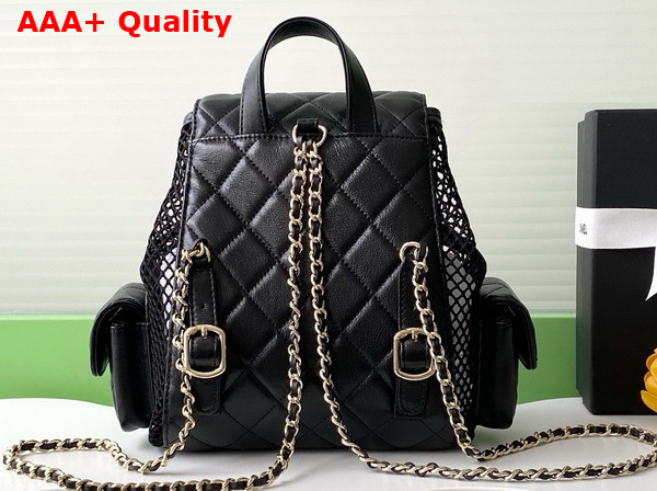 Chanel Backpack Mesh Shiny Lambskin and Gold Tone Metal Black AS5484 Replica