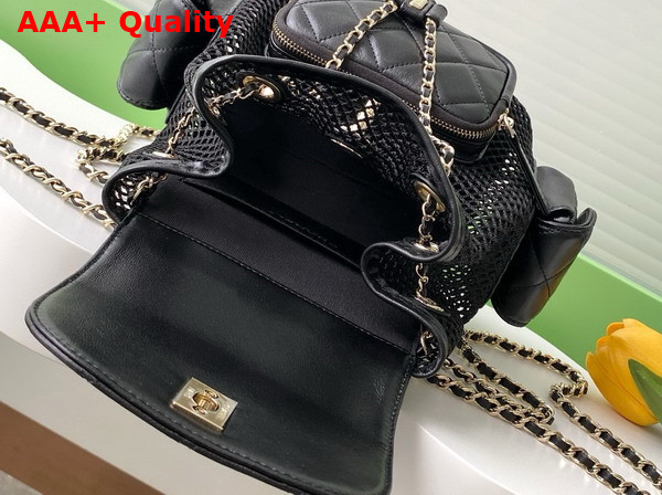 Chanel Backpack Mesh Shiny Lambskin and Gold Tone Metal Black AS5484 Replica