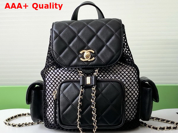 Chanel Backpack Mesh Shiny Lambskin and Gold Tone Metal Black AS5484 Replica