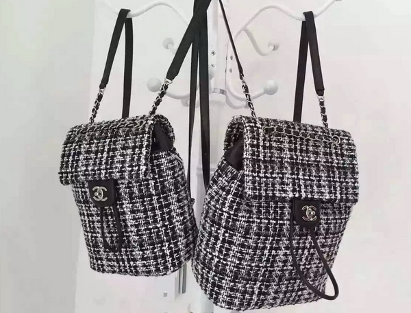 Chanel Backpack Tweed and Lambskin Black Silver for Sale
