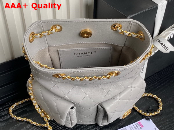 Chanel Backpack in Light Grey Shiny Lambskin Gold Tone Metal AS5310 Replica