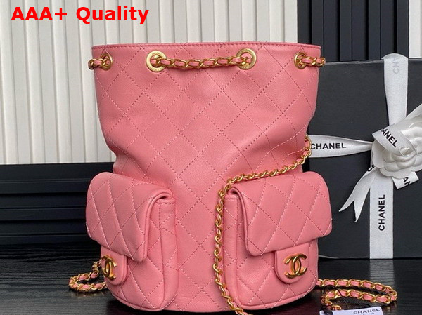 Chanel Backpack in Pink Shiny Lambskin Gold Tone Metal AS5310 Replica