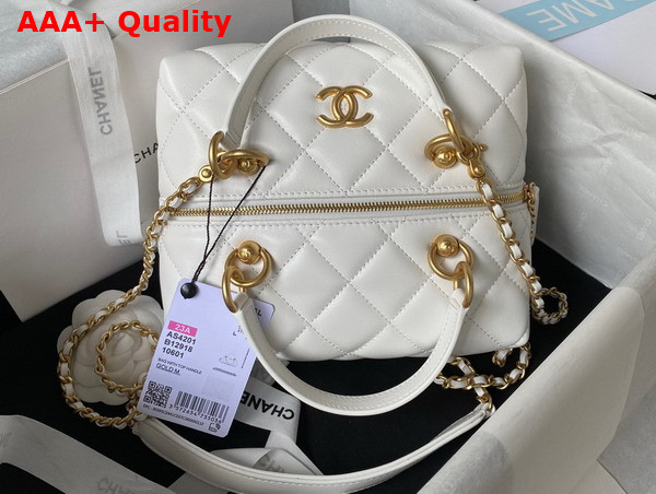 Chanel Bag with Top Handle Calfskin and Gold Tone Metal White Ref AS4201 Replica