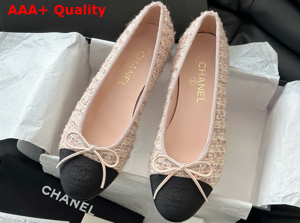 Chanel Ballet Flats Cotton Tweed and Grosgrain Pink and Black G02819 Replica