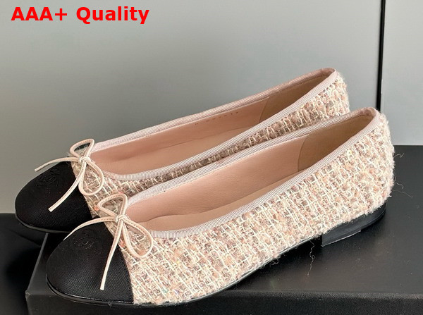 Chanel Ballet Flats Cotton Tweed and Grosgrain Pink and Black G02819 Replica