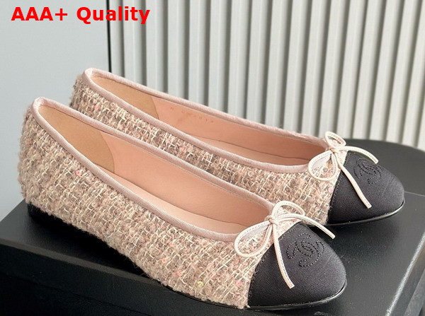 Chanel Ballet Flats Cotton Tweed and Grosgrain Pink and Black G02819 Replica