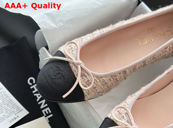 Chanel Ballet Flats Cotton Tweed and Grosgrain Pink and Black G02819 Replica
