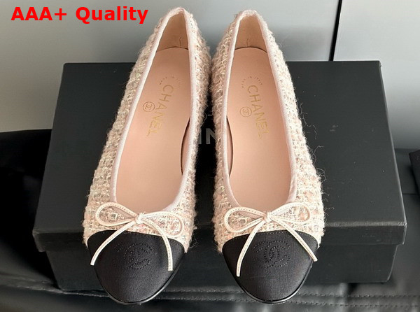 Chanel Ballet Flats Cotton Tweed and Grosgrain Pink and Black G02819 Replica