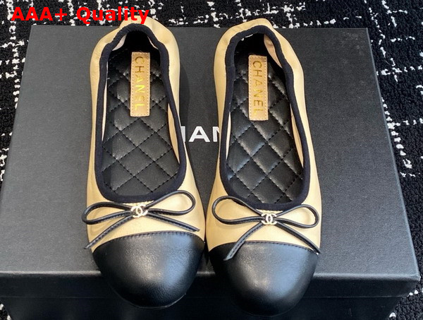 Chanel Ballet Flats Lambskin Beige and Black G46114 Replica