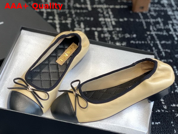 Chanel Ballet Flats Lambskin Beige and Black G46114 Replica