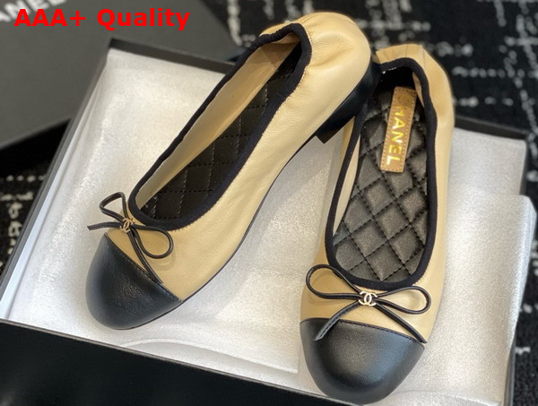 Chanel Ballet Flats Lambskin Beige and Black G46114 Replica