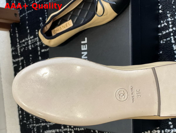 Chanel Ballet Flats Lambskin Beige and Black G46114 Replica