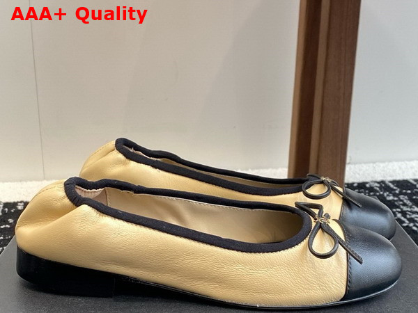 Chanel Ballet Flats Lambskin Beige and Black G46114 Replica