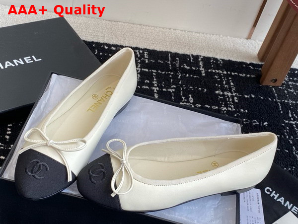 Chanel Ballet Flats Lambskin and Grosgrain Ivory and Black G02819 Replica