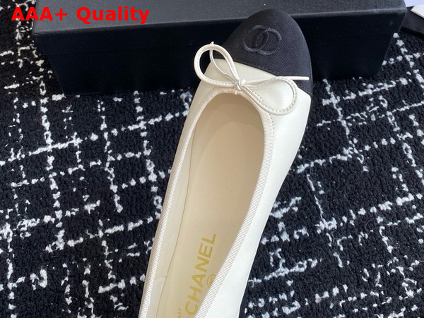 Chanel Ballet Flats Lambskin and Grosgrain Ivory and Black G02819 Replica