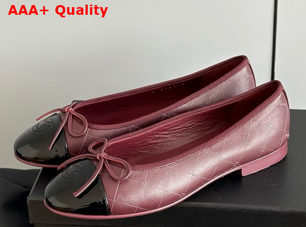 Chanel Ballet Flats Printed Lambskin and Patent Calfskin Burgundy and Black G02819 Replica