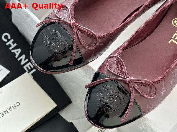 Chanel Ballet Flats Printed Lambskin and Patent Calfskin Burgundy and Black G02819 Replica