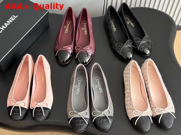 Chanel Ballet Flats Printed Lambskin and Patent Calfskin Burgundy and Black G02819 Replica