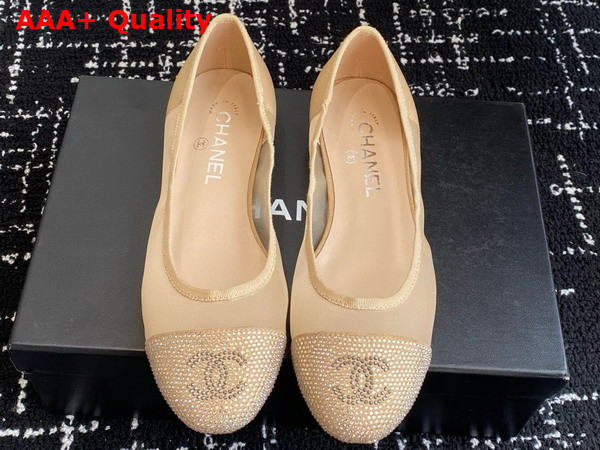 Chanel Ballet Flats in Beige Mesh and Crystals Replica