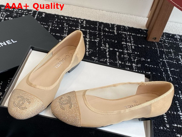 Chanel Ballet Flats in Beige Mesh and Crystals Replica