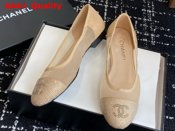 Chanel Ballet Flats in Beige Mesh and Crystals Replica