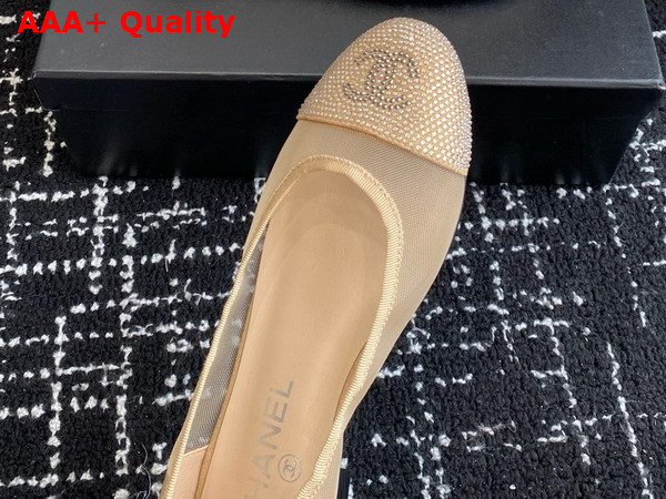 Chanel Ballet Flats in Beige Mesh and Crystals Replica