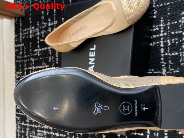 Chanel Ballet Flats in Beige Mesh and Crystals Replica