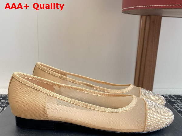 Chanel Ballet Flats in Beige Mesh and Crystals Replica