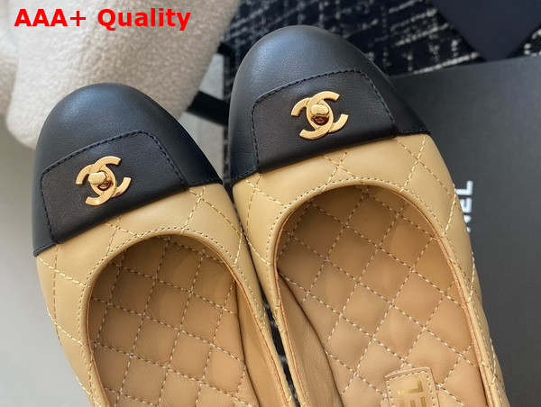 Chanel Ballet Flats in Beige and Black Lambskin G45879 Replica