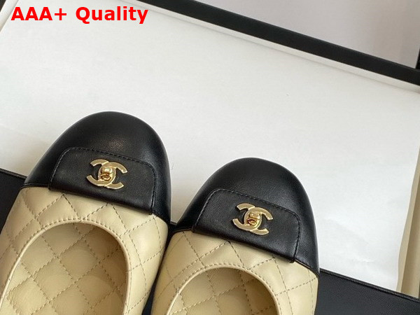 Chanel Ballet Flats in Beige and Black Lambskin with CC Buckle Replica
