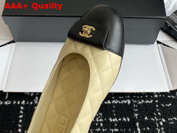 Chanel Ballet Flats in Beige and Black Lambskin with CC Buckle Replica