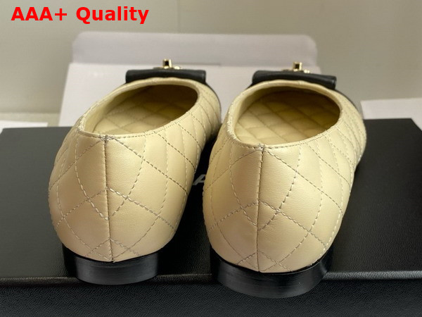 Chanel Ballet Flats in Beige and Black Lambskin with CC Buckle Replica