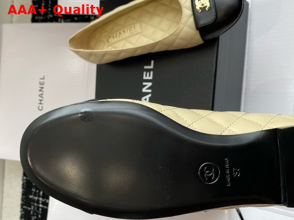 Chanel Ballet Flats in Beige and Black Lambskin with CC Buckle Replica