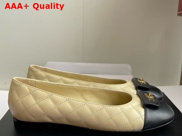 Chanel Ballet Flats in Beige and Black Lambskin with CC Buckle Replica