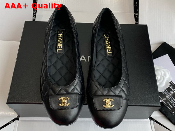 Chanel Ballet Flats in Black Lambskin with CC Buckle Replica