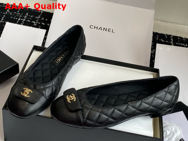 Chanel Ballet Flats in Black Lambskin with CC Buckle Replica