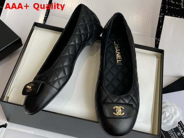 Chanel Ballet Flats in Black Lambskin with CC Buckle Replica