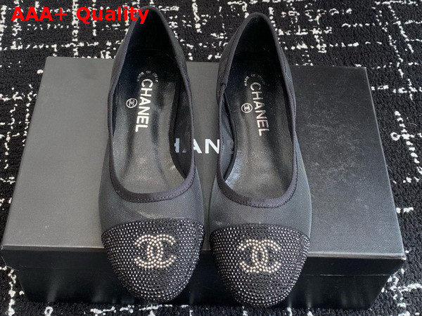 Chanel Ballet Flats in Black Mesh and Crystals Replica