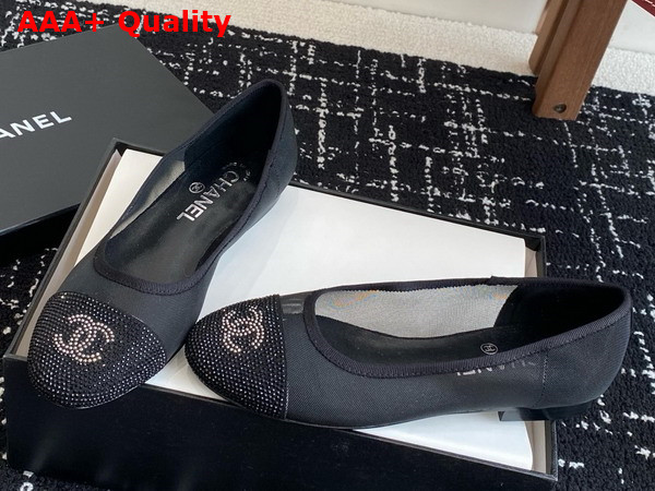 Chanel Ballet Flats in Black Mesh and Crystals Replica