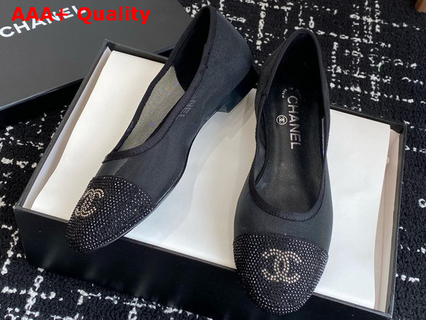 Chanel Ballet Flats in Black Mesh and Crystals Replica