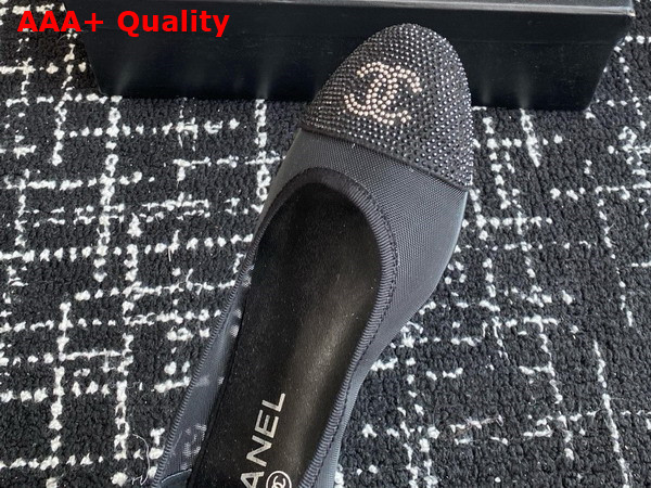 Chanel Ballet Flats in Black Mesh and Crystals Replica