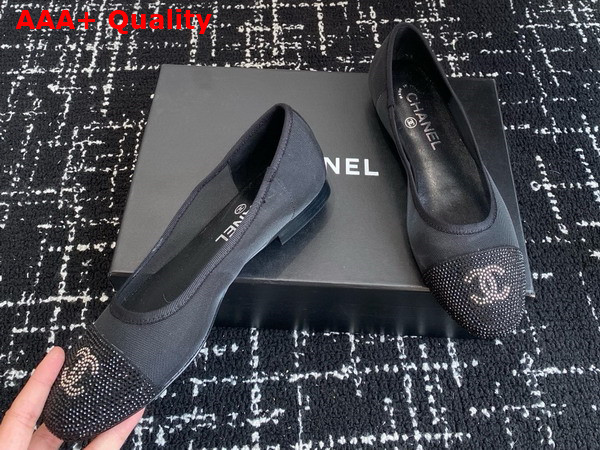 Chanel Ballet Flats in Black Mesh and Crystals Replica
