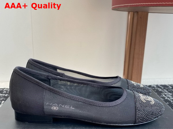 Chanel Ballet Flats in Black Mesh and Crystals Replica
