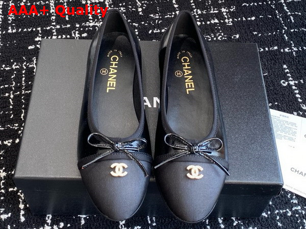 Chanel Ballet Flats in Black Shiny Lambskin and Grosgrain Replica