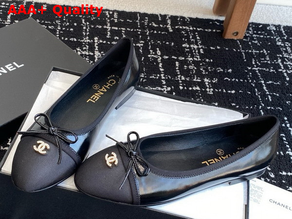 Chanel Ballet Flats in Black Shiny Lambskin and Grosgrain Replica