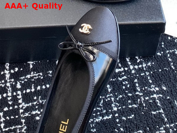 Chanel Ballet Flats in Black Shiny Lambskin and Grosgrain Replica