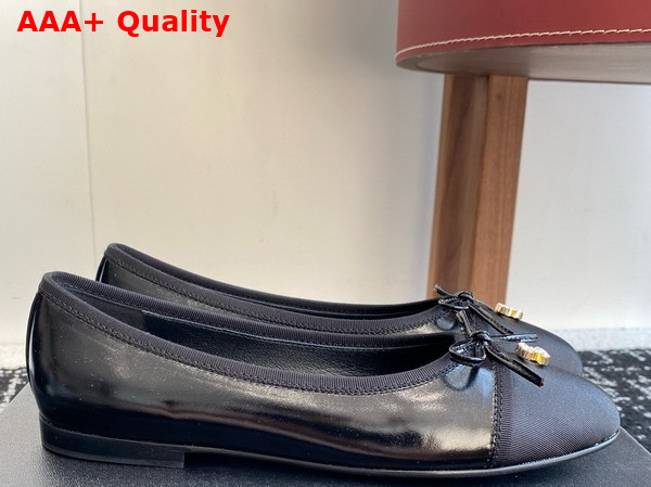 Chanel Ballet Flats in Black Shiny Lambskin and Grosgrain Replica