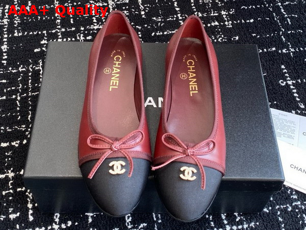 Chanel Ballet Flats in Lambskin and Grosgrain Dark Red and Black Replica